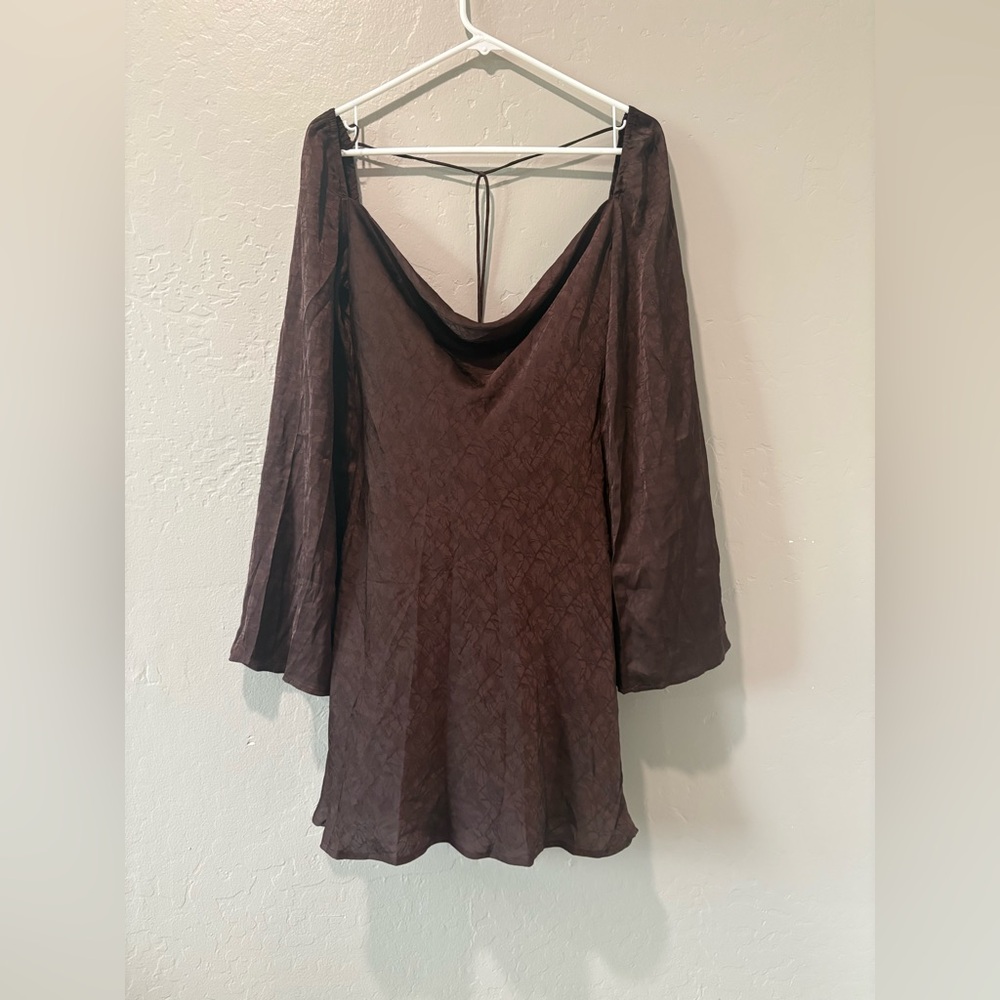 Beige Botany Brown Long Sleeve Short Dress
